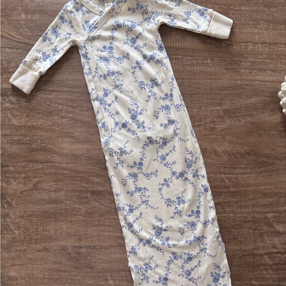 Colored Organics Cream and Blue Floral Baby Gown